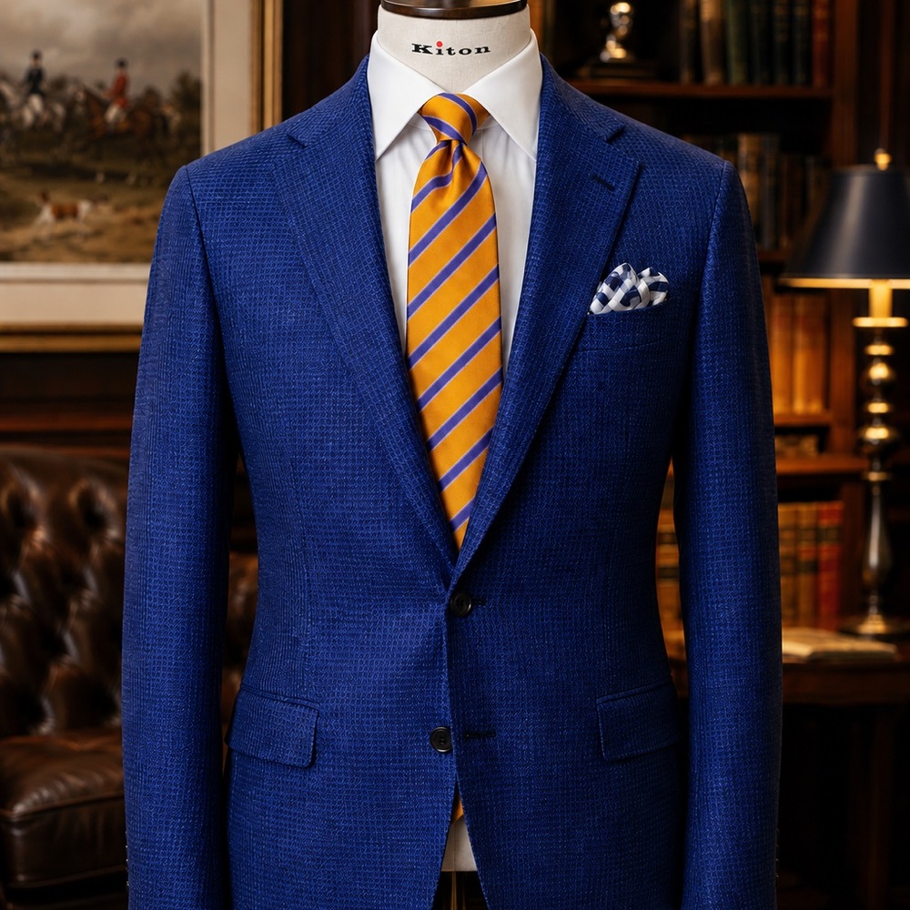 Kiton Cobalt Blue Textured Cashmere Blend Sport Coat + Robert Jensen Silk Tie